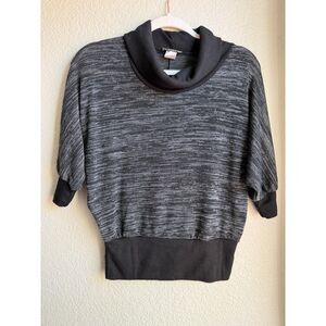 Poetry Clothing Black Gray Marled Cowl Neck Sweater Small Sheer Dolman Top
